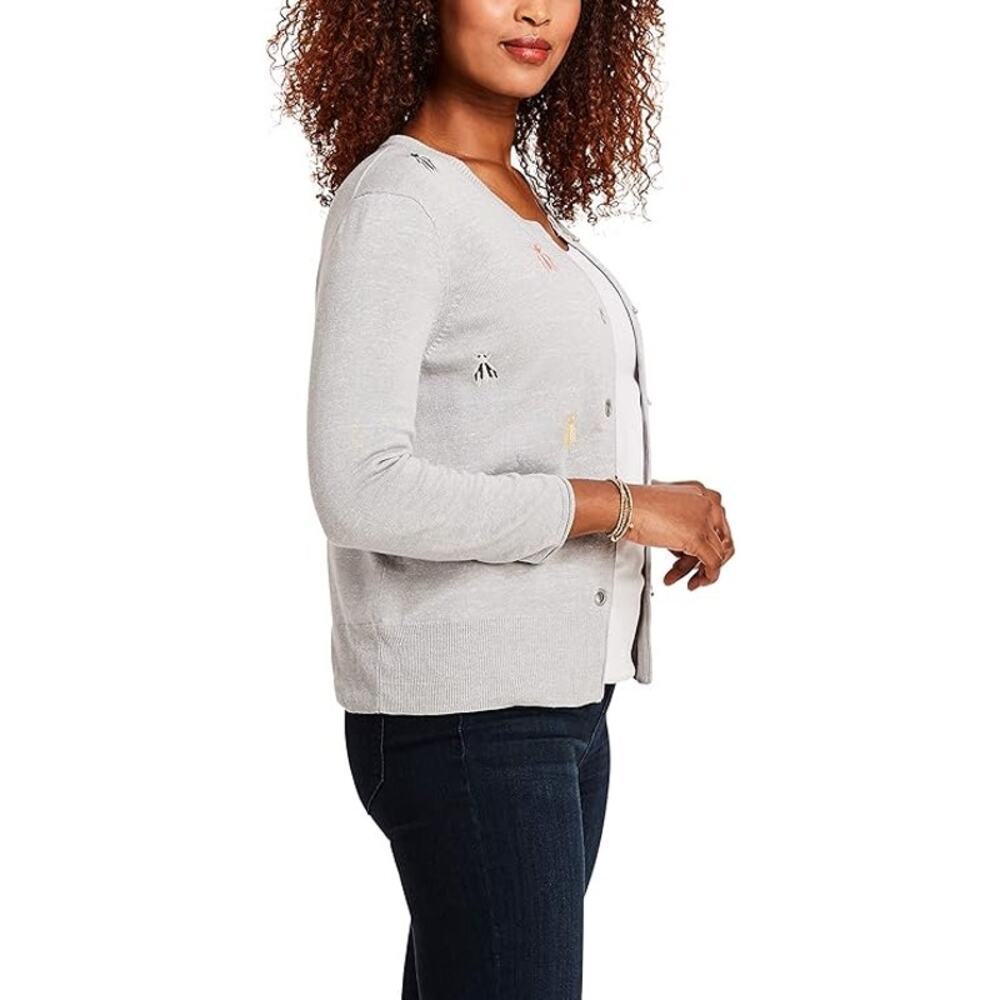 NIC + ZOE Busy Bee Embroidered Cardigan Grey Linen Blend M - Picture 7 of 14